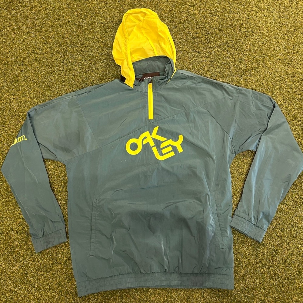 Oakley Iridium Quarter Zip Windbreaker Teal Neon Yellow Pullover Jacket Mens S
